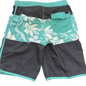 Hang Ten Boys Green Gray Floral Swimtrunks Boys L 14/16 Swim Summer Beach Vacay